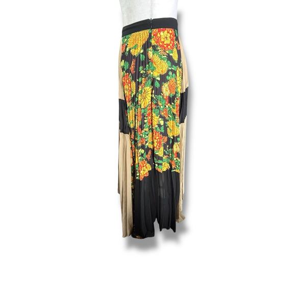 Lucille Asymmetric Pleated Skirt Marigold Floral Print Colorblock Maximalist - Picture 5 of 9